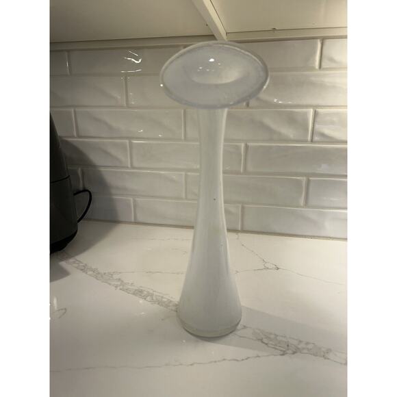 Jack In The Pulpit Vase White Splatter 15”‎ Hand Blown Art Glass - Picture 7 of 16